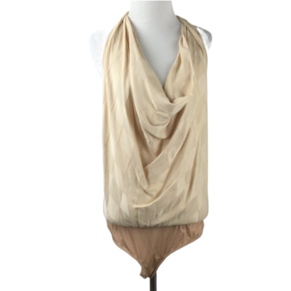 NWT Revolve L'Academie Los Angeles Beige Cowl-Neck Bodysuit s
